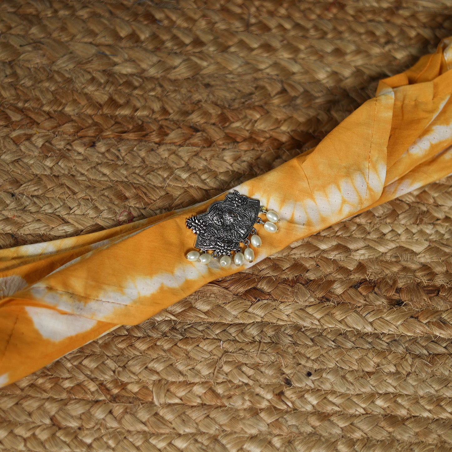 Shibori Tie-Dye Cotton Brooch Scarf 12