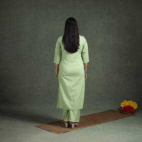 Green - Plain Banana Fiber Soft Cotton Bead Work Straight Kurta with Palazzo Set for women 02