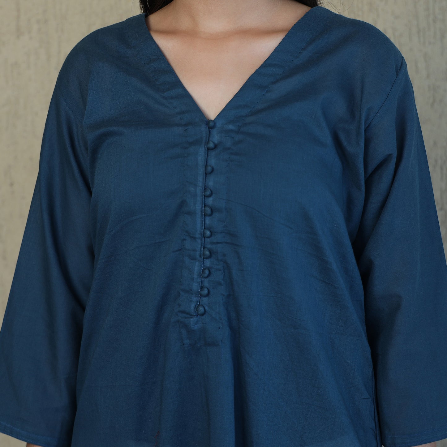 Blue - Mulmalai Cotton Plain Dyed A-Line Kurta