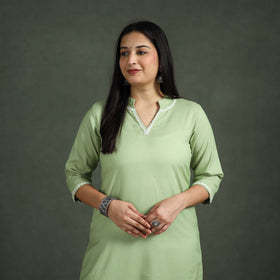 Green - Plain Banana Fiber Soft Cotton Bead Work Straight Kurta with Palazzo Set for women 02