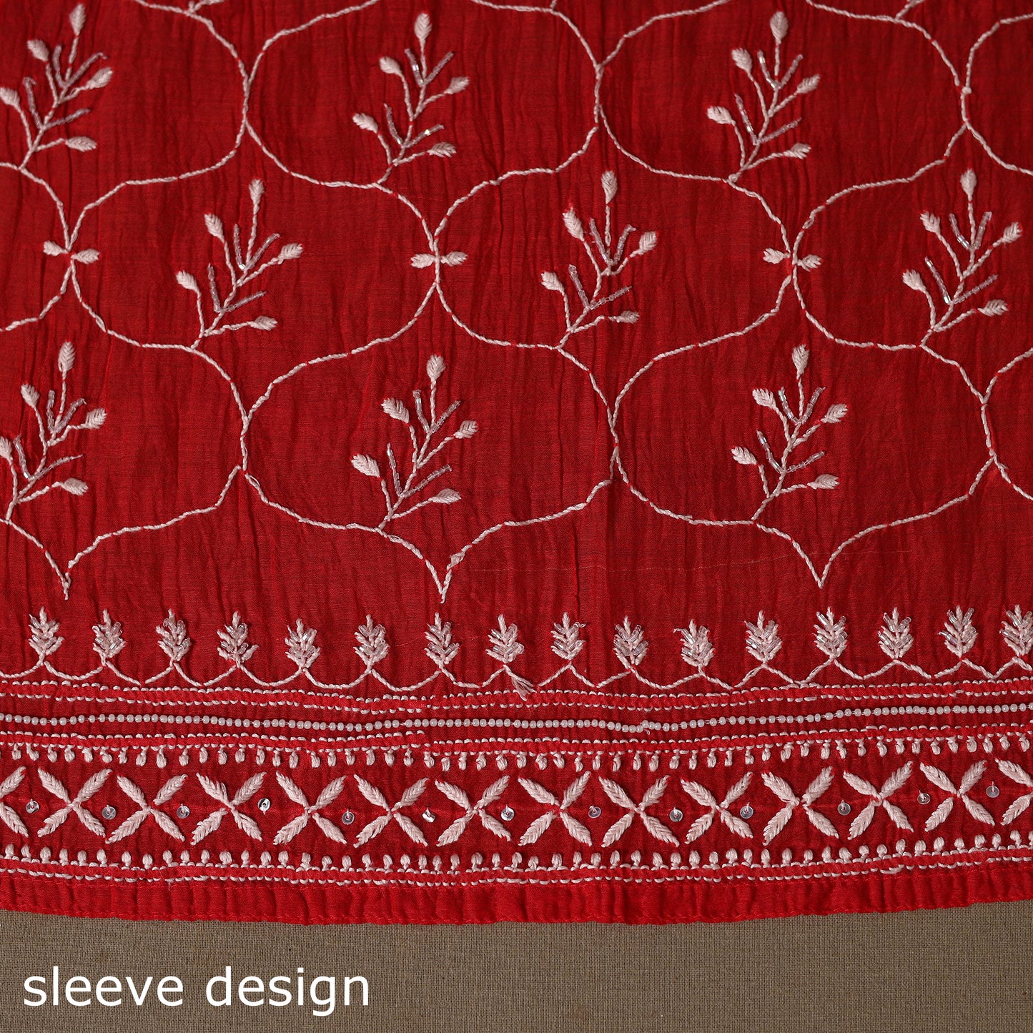 Red - 2pc mul chanderi semi stitched hand beads work