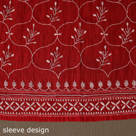 Red - 2pc mul chanderi semi stitched hand beads work