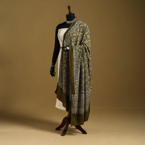 Green - kutch printed rayon dupatta 12 - handcrafted