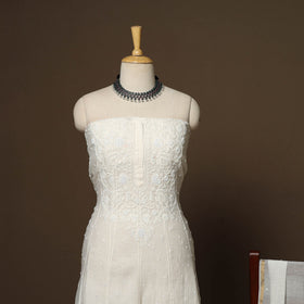 White - 2pc mul chanderi semi stitched hand beads work