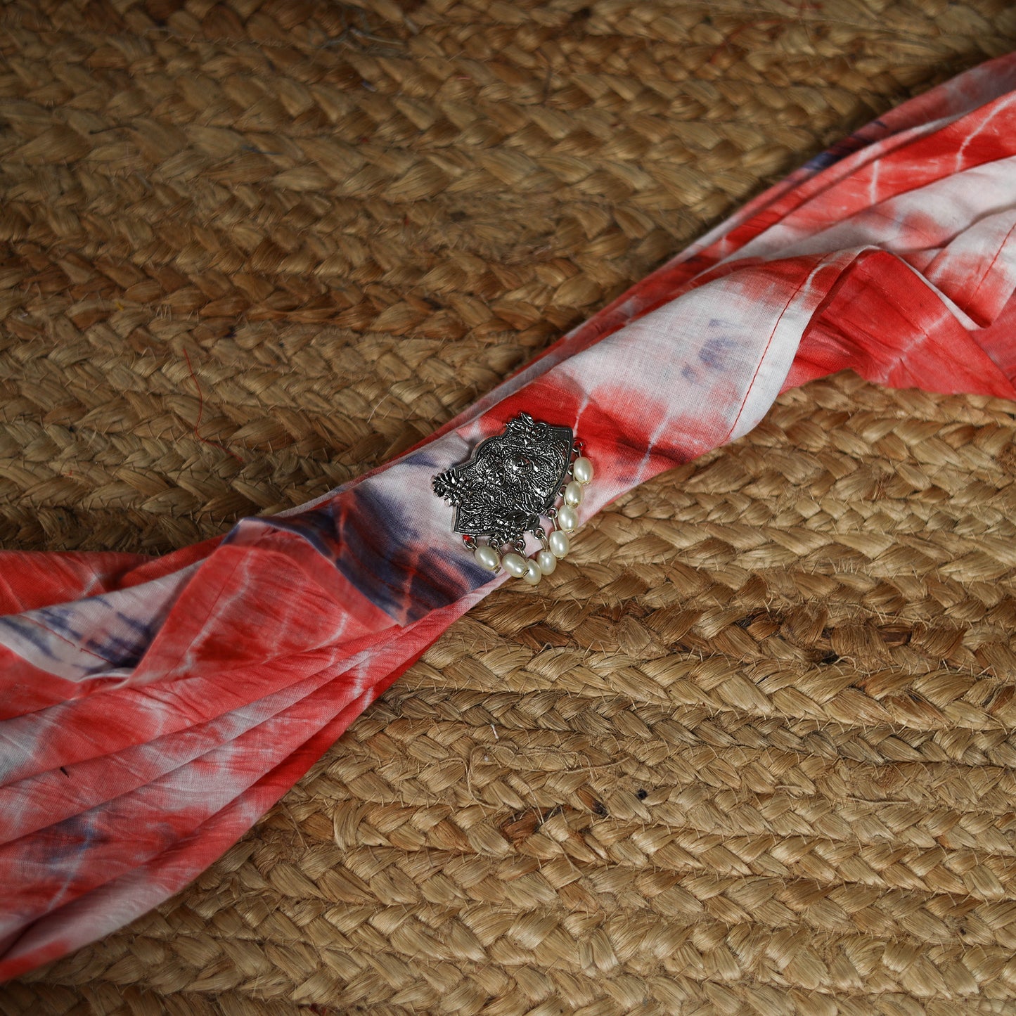 Shibori Tie-Dye Cotton Brooch Scarf 16