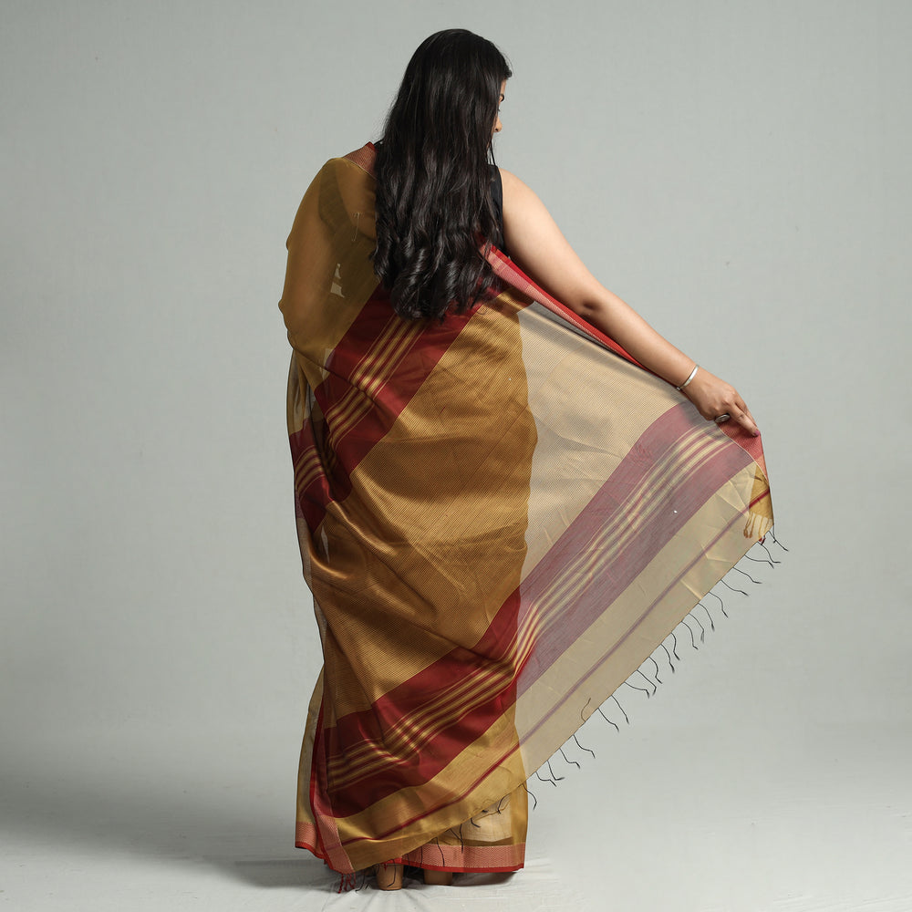 Brown - Traditional Maheshwari Silk Cotton Handloom Saree with Thread Border 60