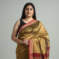 Brown - Traditional Maheshwari Silk Cotton Handloom Saree with Thread Border 60