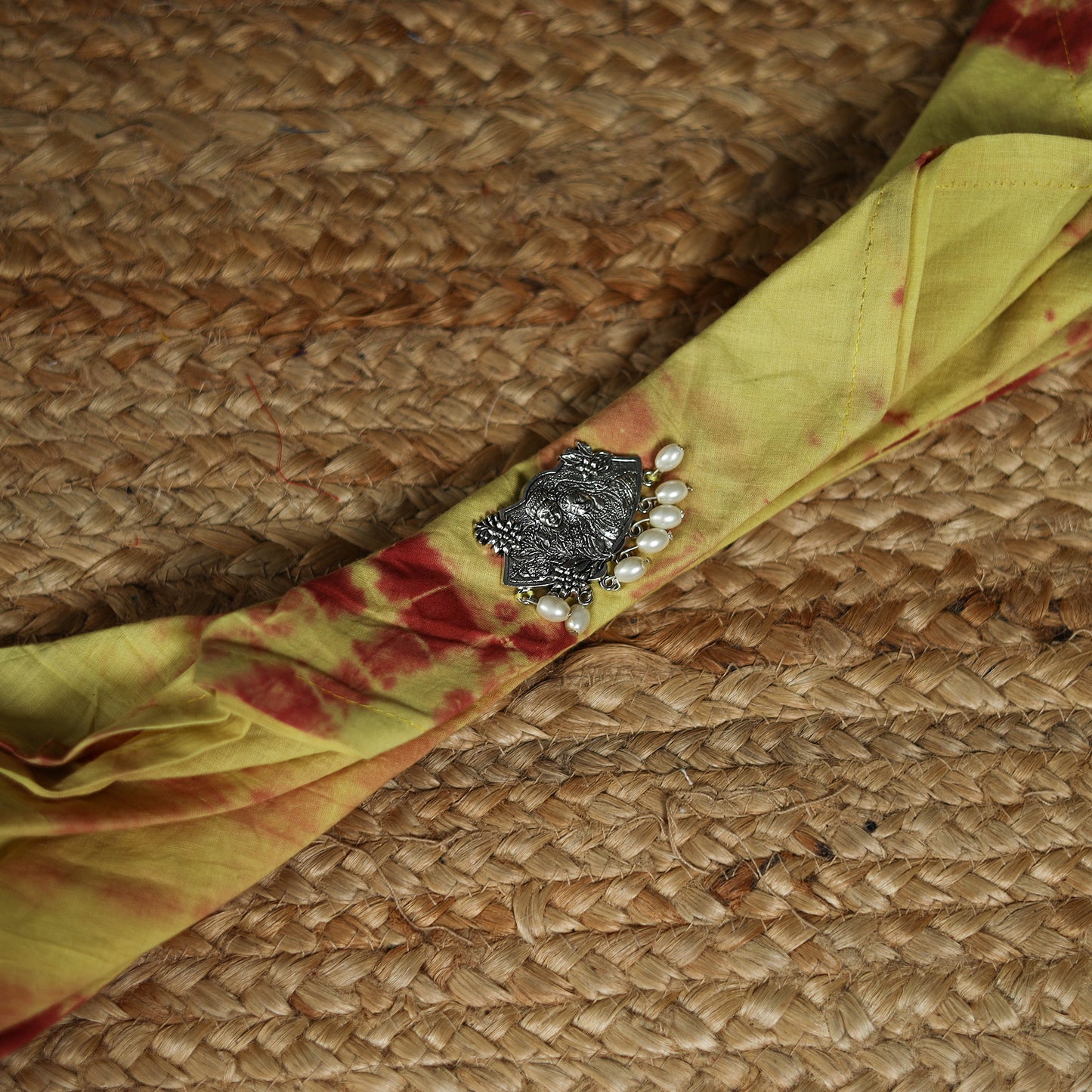Shibori Tie-Dye Cotton Brooch Scarf 17