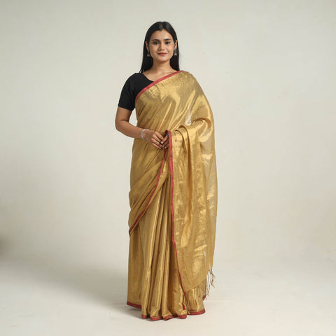 Yellow - Bengal Fine Tissue Zari Saree 04