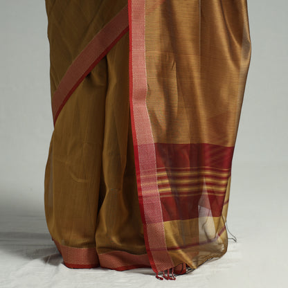 Brown - Traditional Maheshwari Silk Cotton Handloom Saree with Thread Border 60