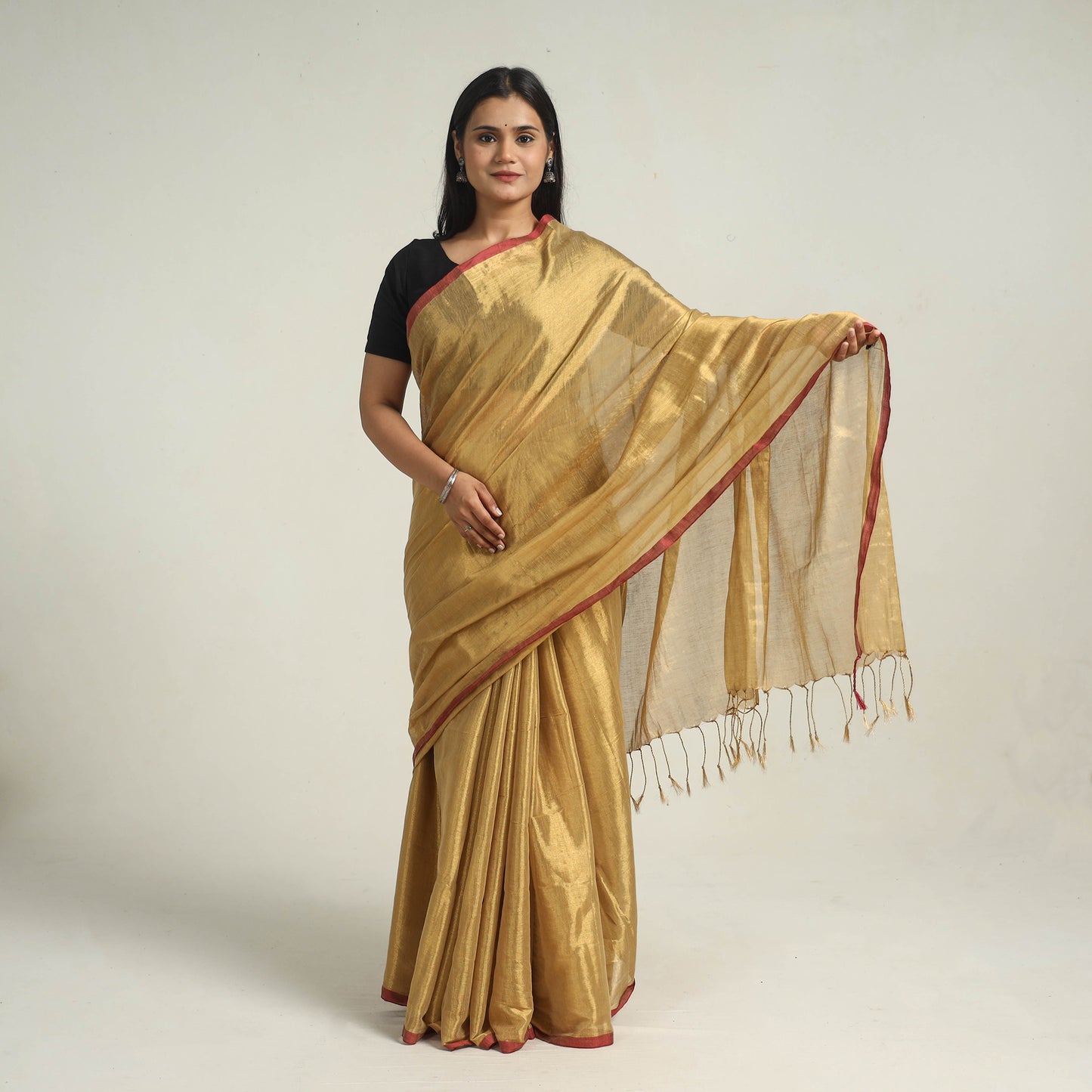 Yellow - Bengal Fine Tissue Zari Saree 04