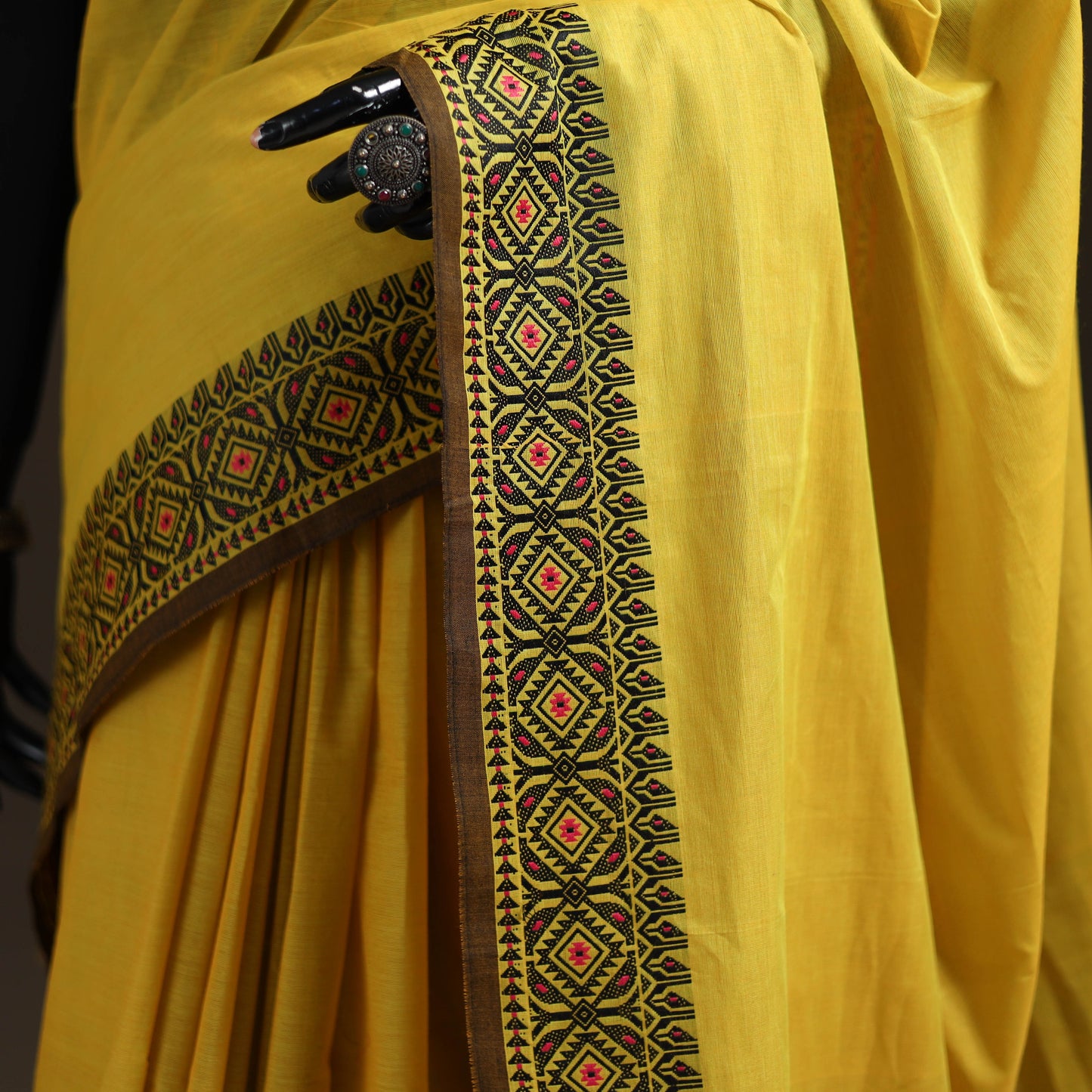 Yellow - Chettinad Woven Cotton Saree with Border 04