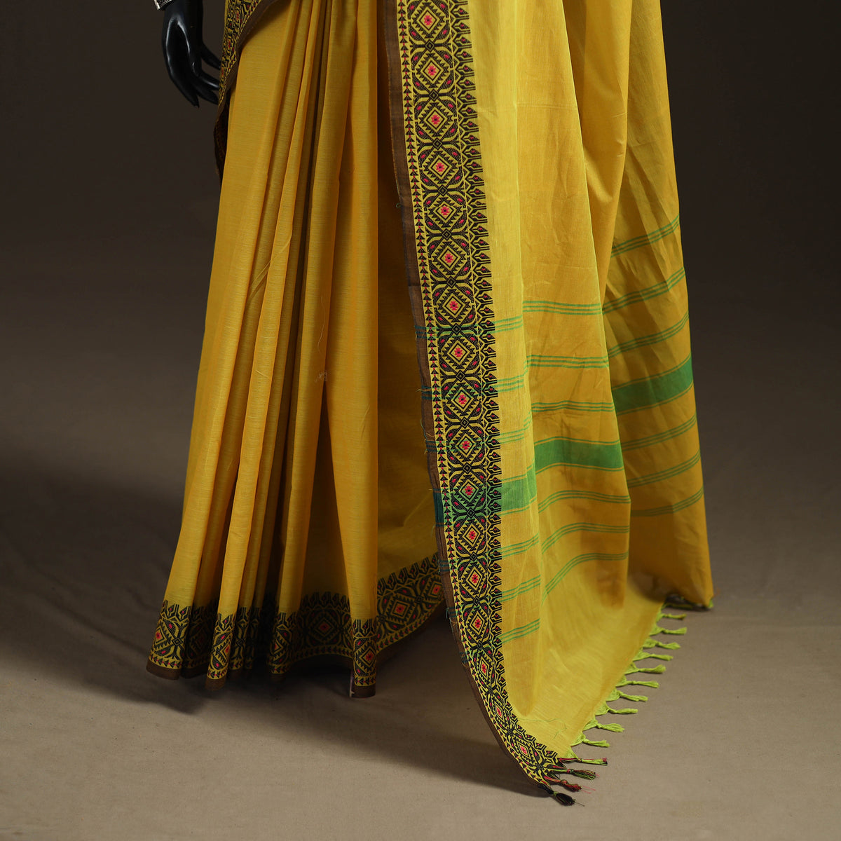 Yellow - Chettinad Woven Cotton Saree with Border 04