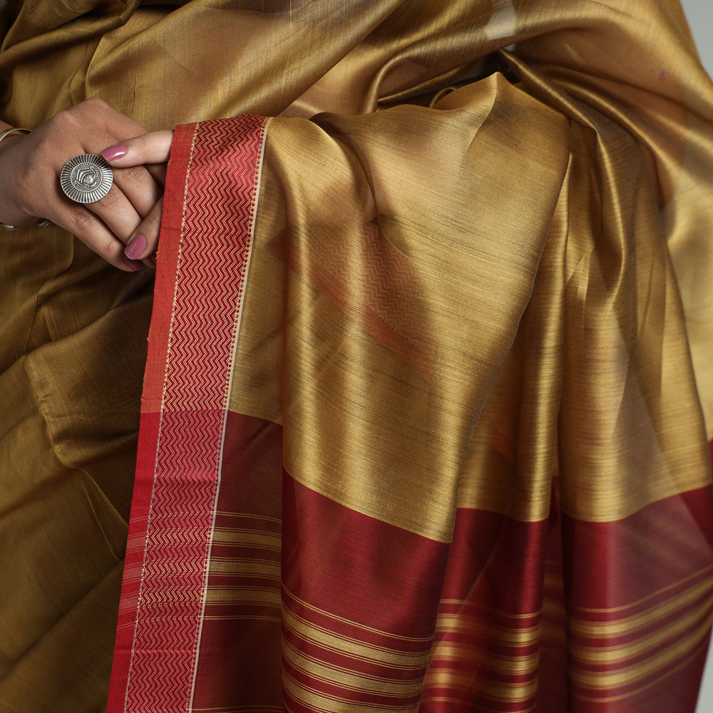 Brown - Traditional Maheshwari Silk Cotton Handloom Saree with Thread Border 61