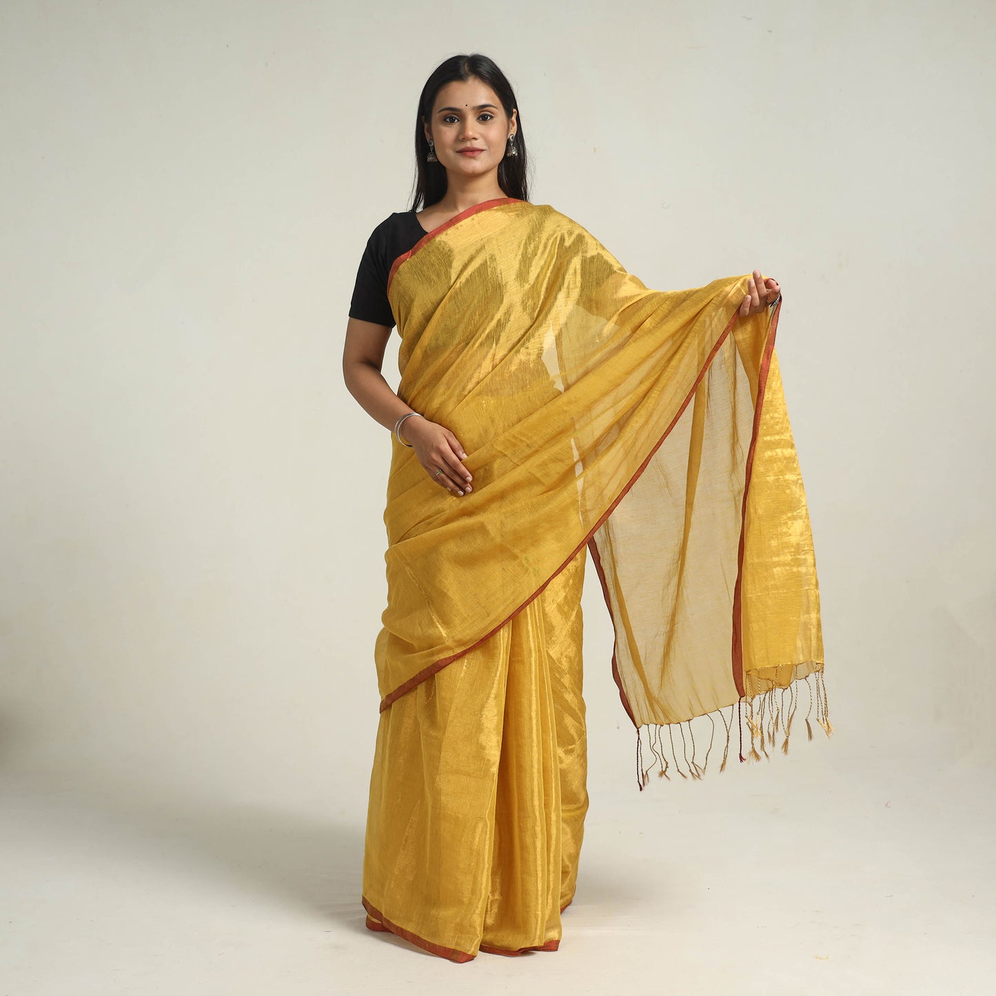 Yellow - Bengal Fine Tissue Zari Saree 05