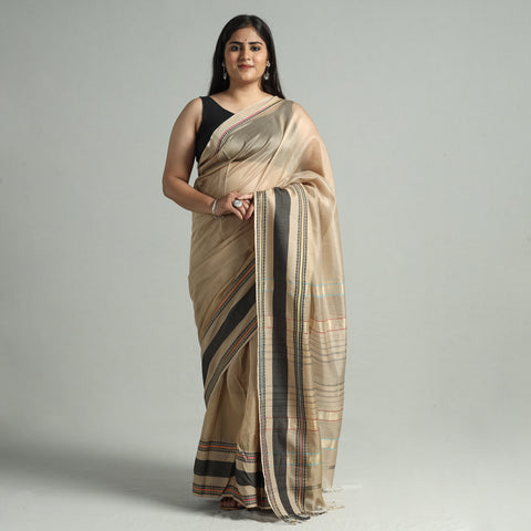 Brown - Traditional Maheshwari Silk Handloom Zari Work Saree 62