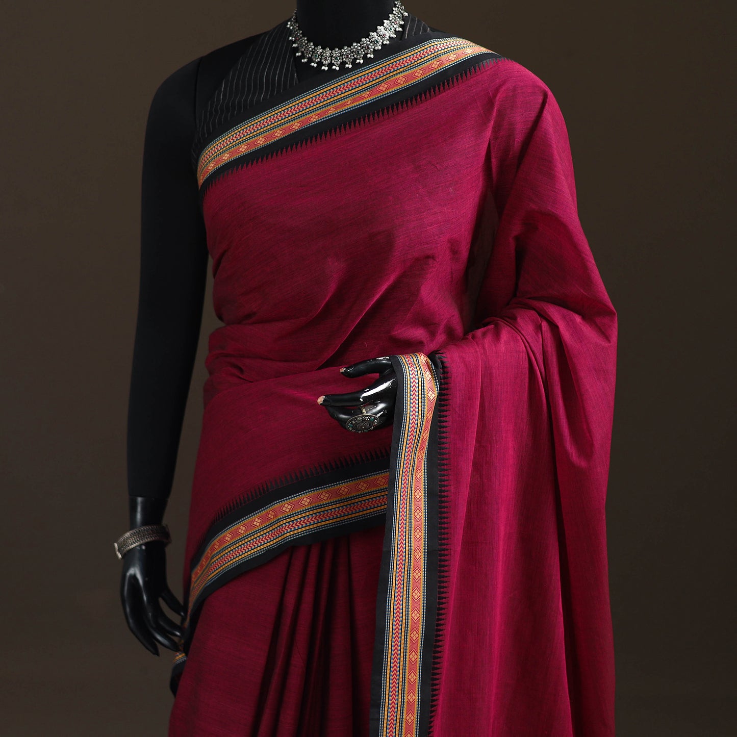 Pink - Chettinad Woven Cotton Saree with Border 05