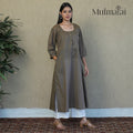 Light Brown - Mulmalai Cotton Plain Dyed A-Line Kurta