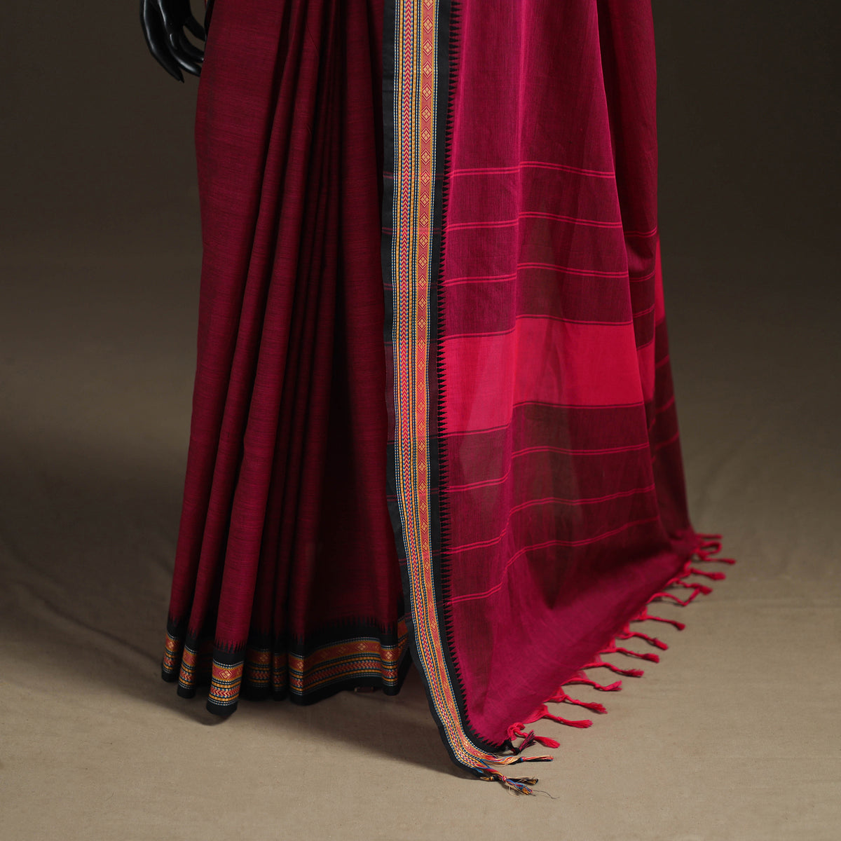 Pink - Chettinad Woven Cotton Saree with Border 05