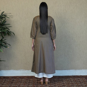 Light Brown - Mulmalai Cotton Plain Dyed A-Line Kurta