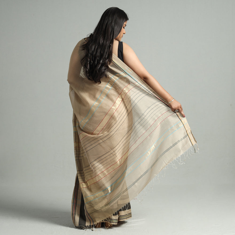 Brown - Traditional Maheshwari Silk Handloom Zari Work Saree 62