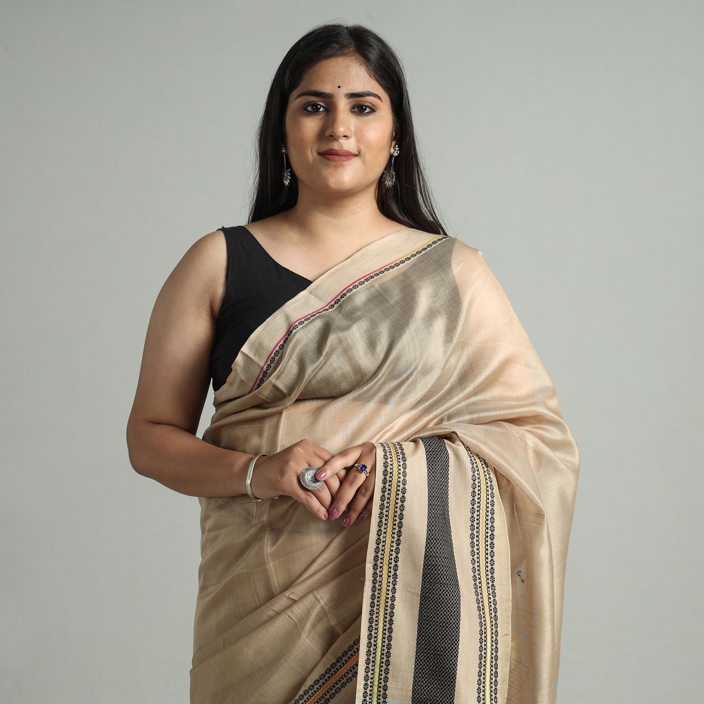 Brown - Traditional Maheshwari Silk Handloom Zari Work Saree 62