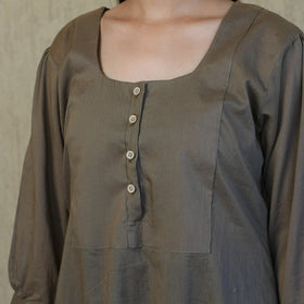 Light Brown - Mulmalai Cotton Plain Dyed A-Line Kurta