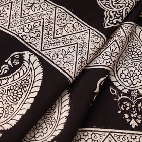 Black Bagh Block Print Kantha Work Natural Dyed Cotton Fabric
