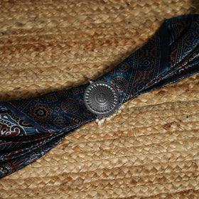Ajrakh Hand Block Print Natural Dyed Modal Silk Brooch Scarf 30