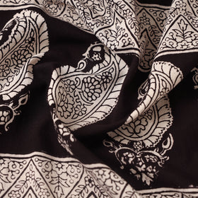 Black Bagh Block Print Kantha Work Natural Dyed Cotton Fabric