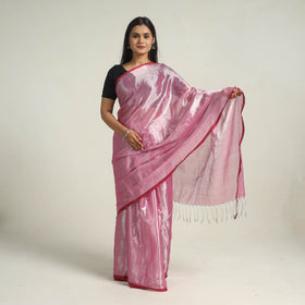 Buy Pink Bengal Fine Tissue Zari Saree Online at iTokri.com