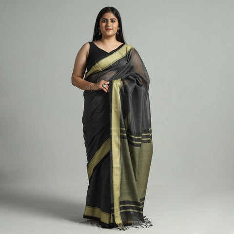 Black - Traditional Maheshwari Silk Handloom Zari Work Saree 63