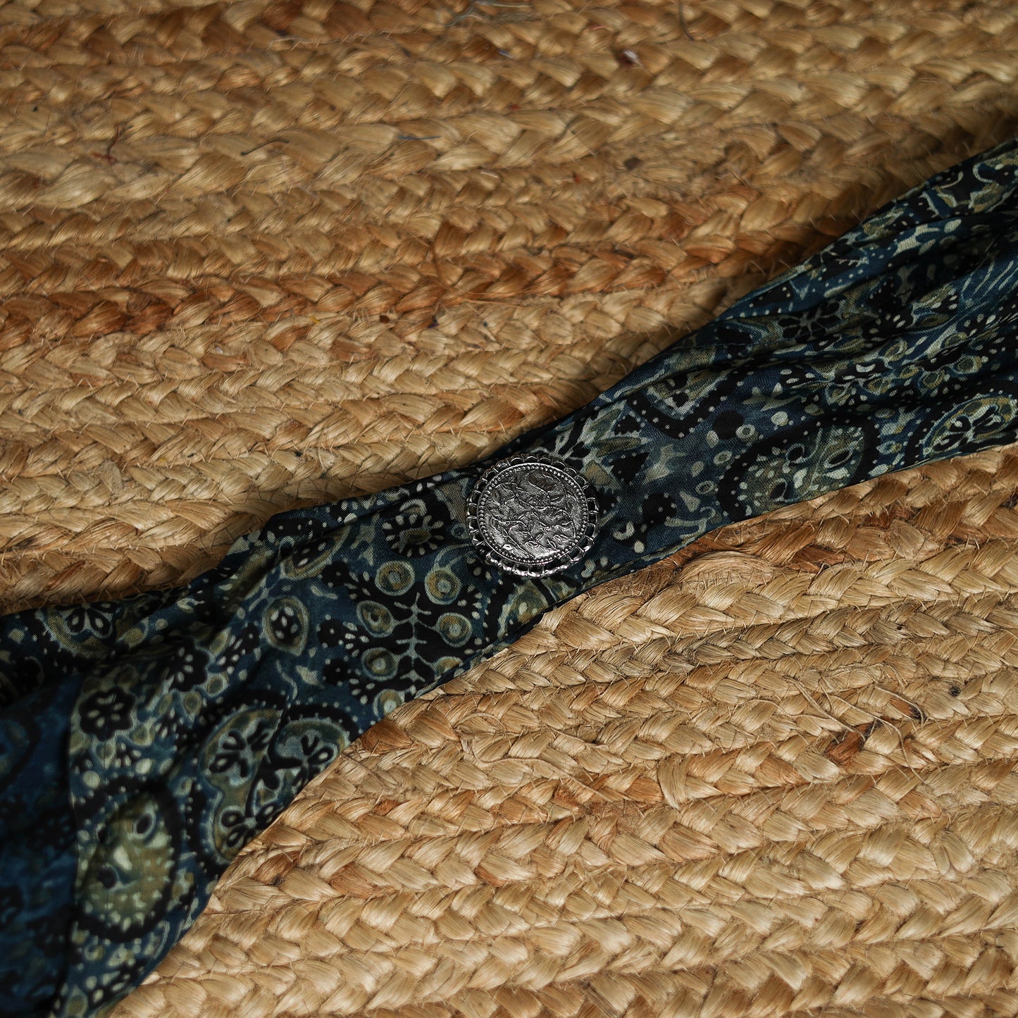 Ajrakh Hand Block Print Natural Dyed Modal Silk Brooch Scarf 33