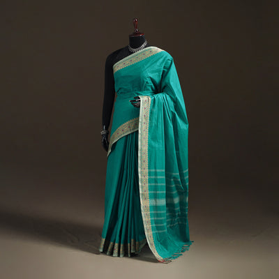Green - Chettinad Woven Cotton Saree with Border 07