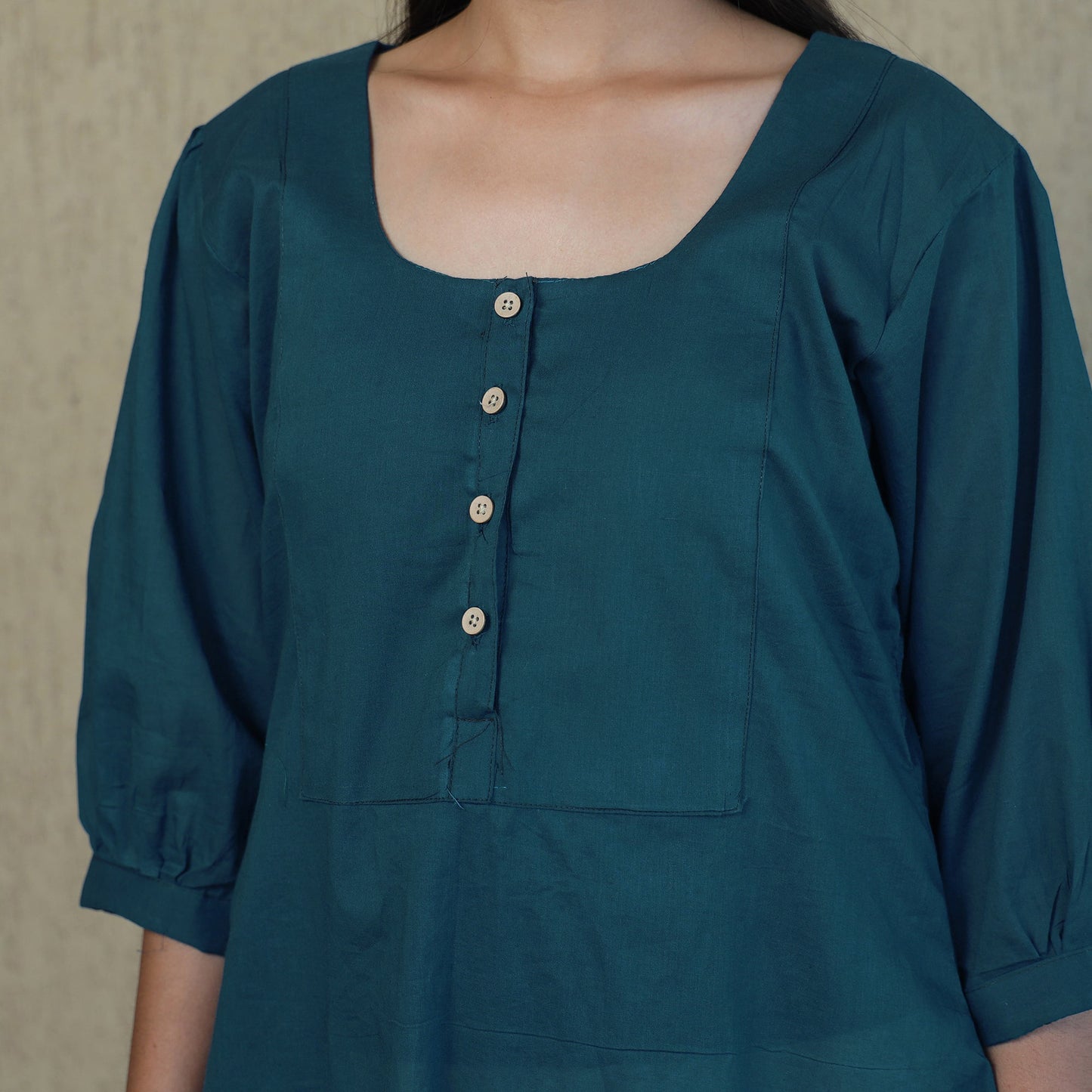 Blue - Mulmalai Cotton Plain Dyed A-Line Kurta