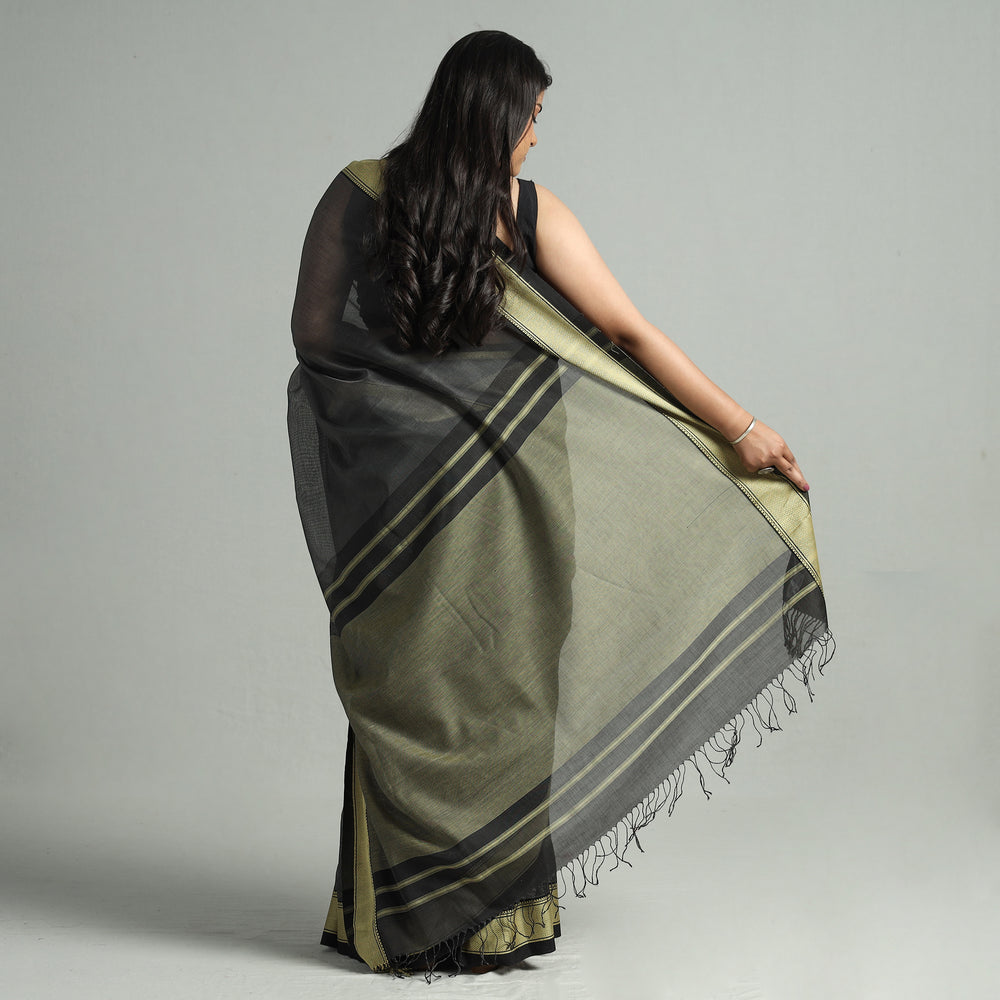 Black - Traditional Maheshwari Silk Handloom Zari Work Saree 63