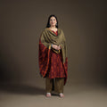 Hand Embroidered Pochampally Ikat Cotton Kurta with Palazzo & Dupatta Suit Set for Women 01