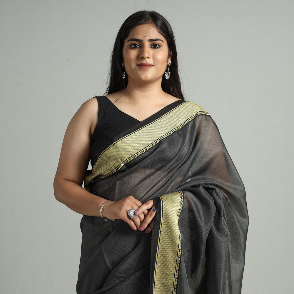 Black - Traditional Maheshwari Silk Handloom Zari Work Saree 63