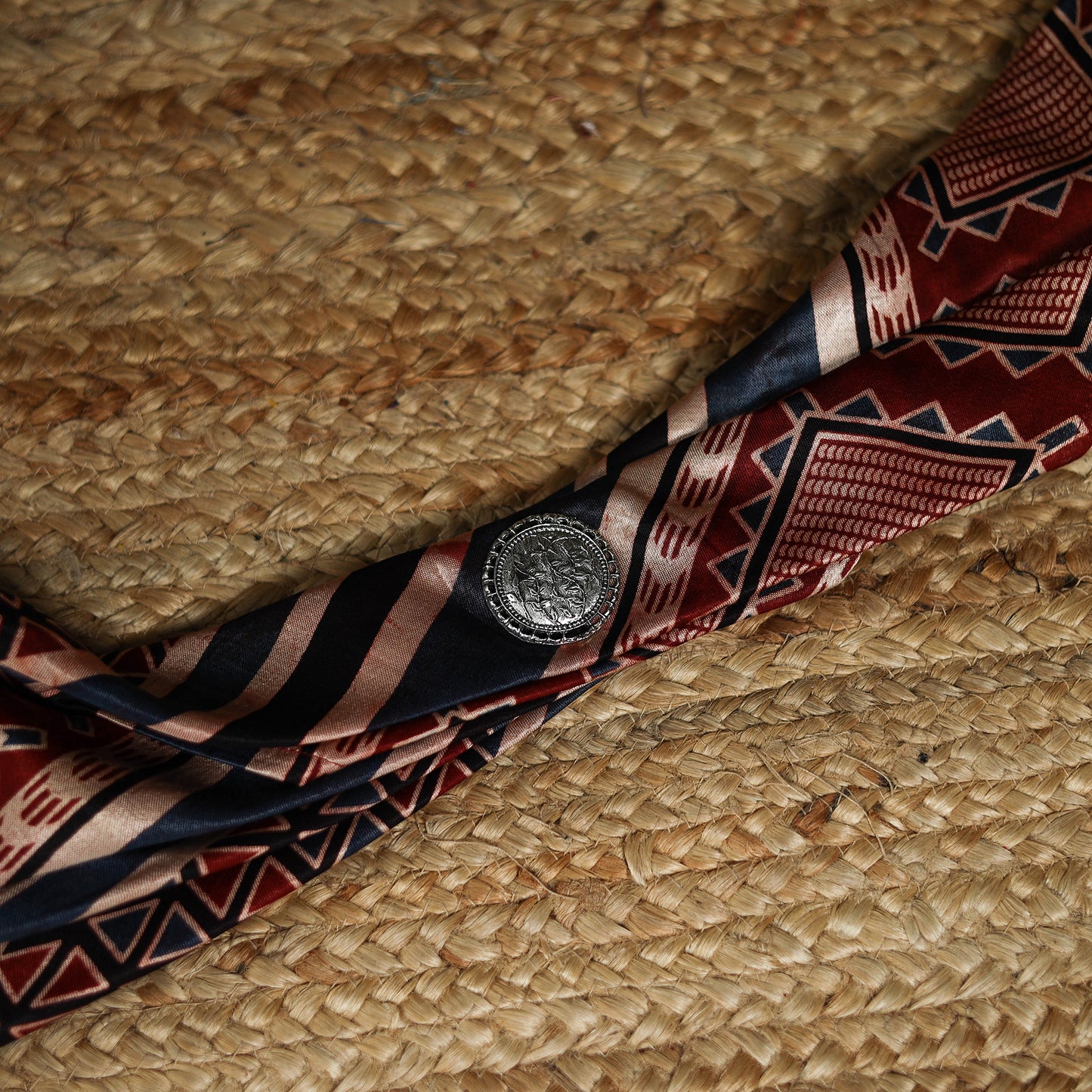Ajrakh Hand Block Print Natural Dyed Modal Silk Brooch Scarf 35