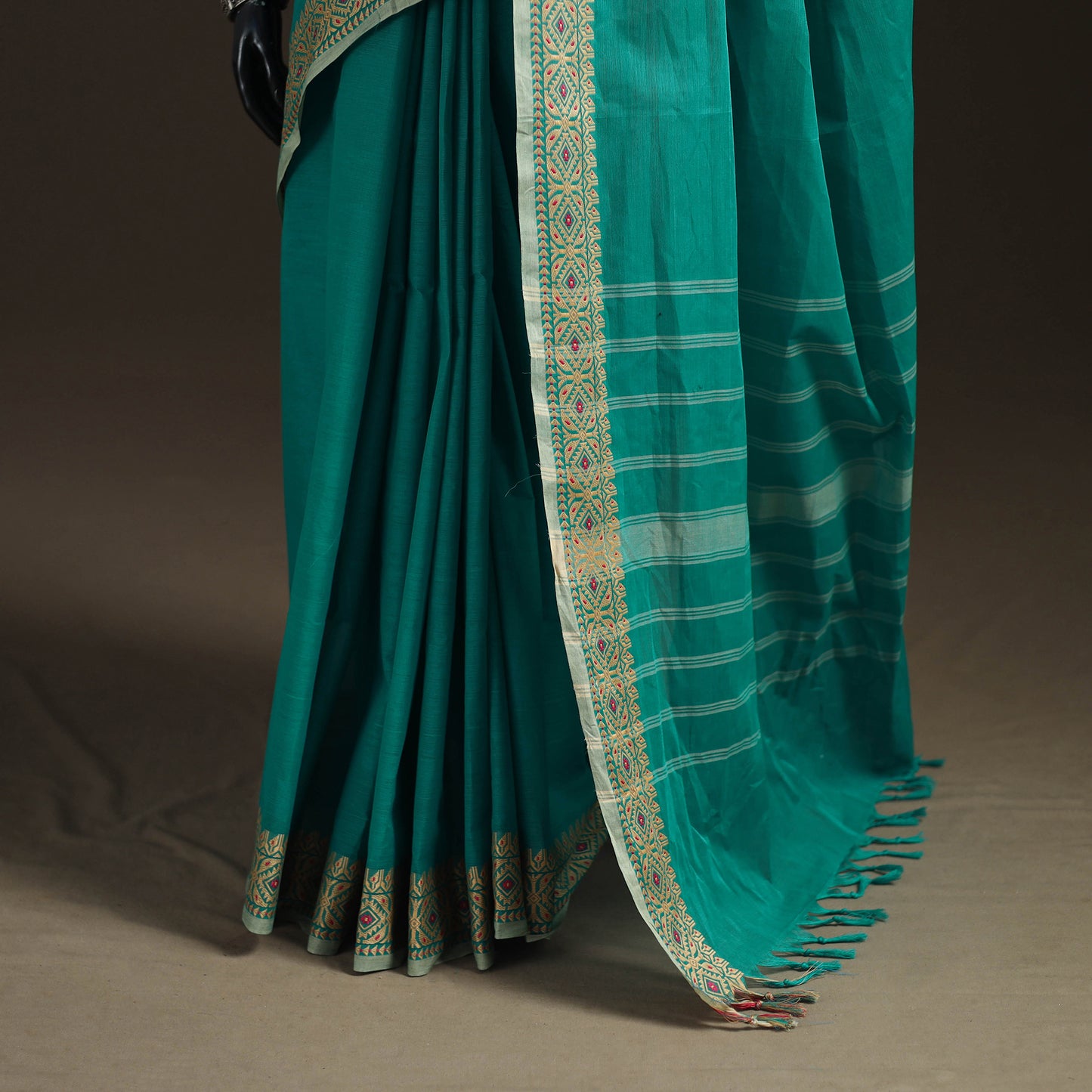 Green - Chettinad Woven Cotton Saree with Border 07