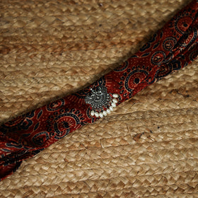 Ajrakh Hand Block Print Natural Dyed Modal Silk Brooch Scarf 38