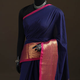 Blue - Chettinad Woven Cotton Saree with Border 08