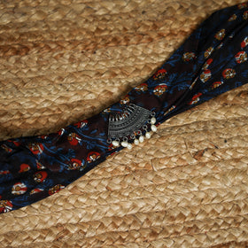 Ajrakh Hand Block Print Natural Dyed Modal Silk Brooch Scarf 39