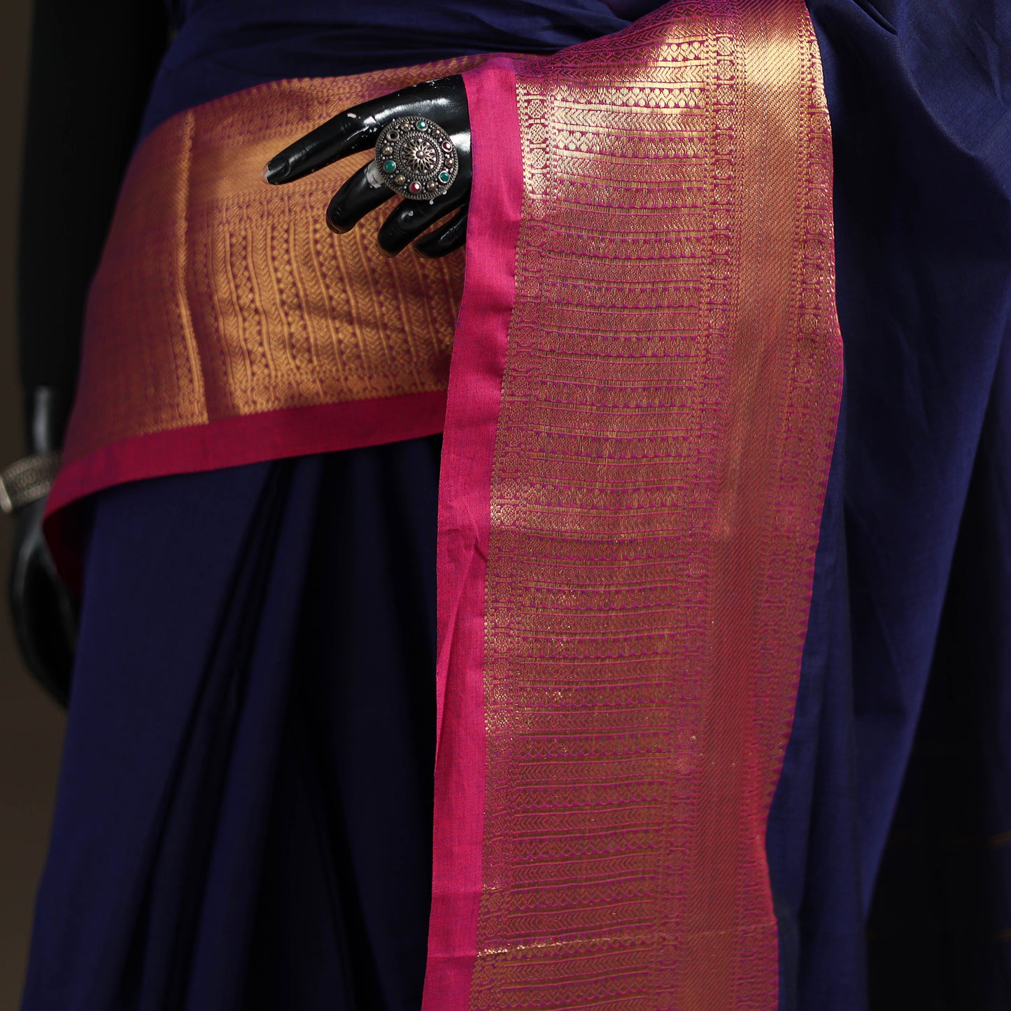 Blue - Chettinad Woven Cotton Saree with Border 08