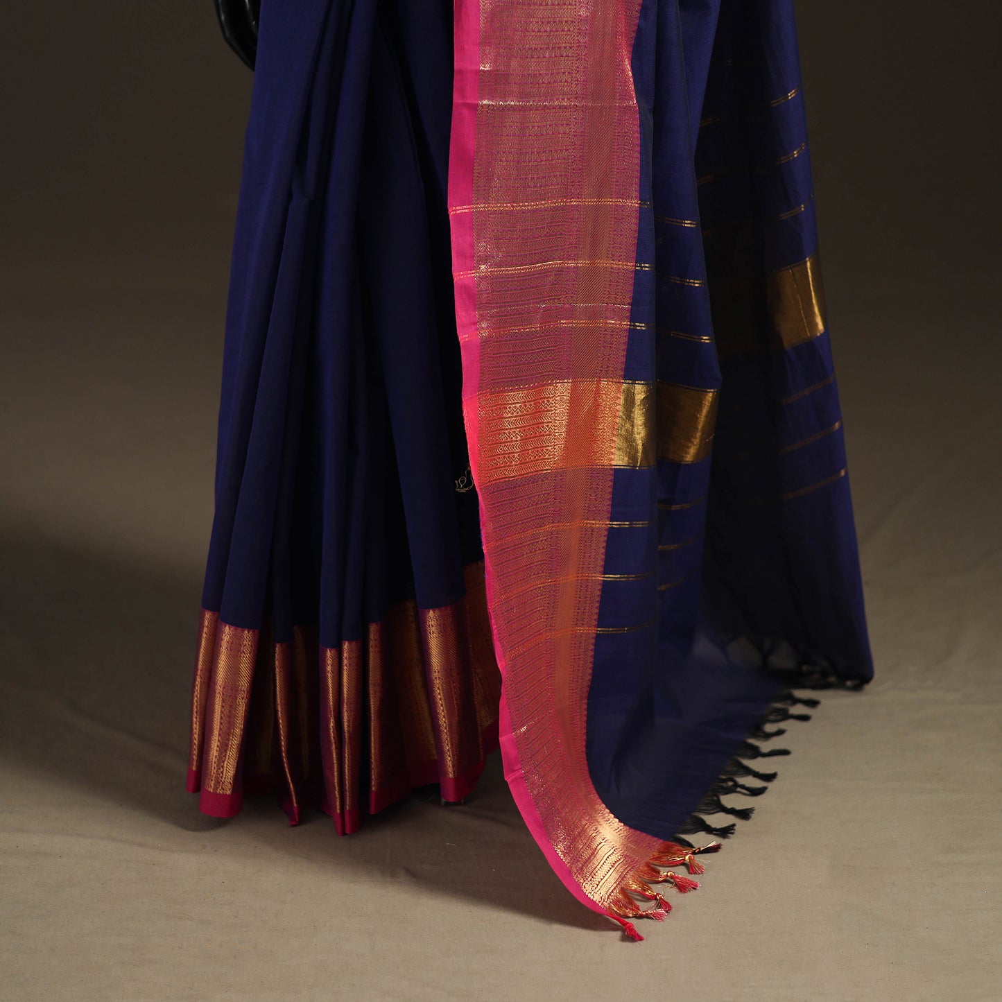 Blue - Chettinad Woven Cotton Saree with Border 08