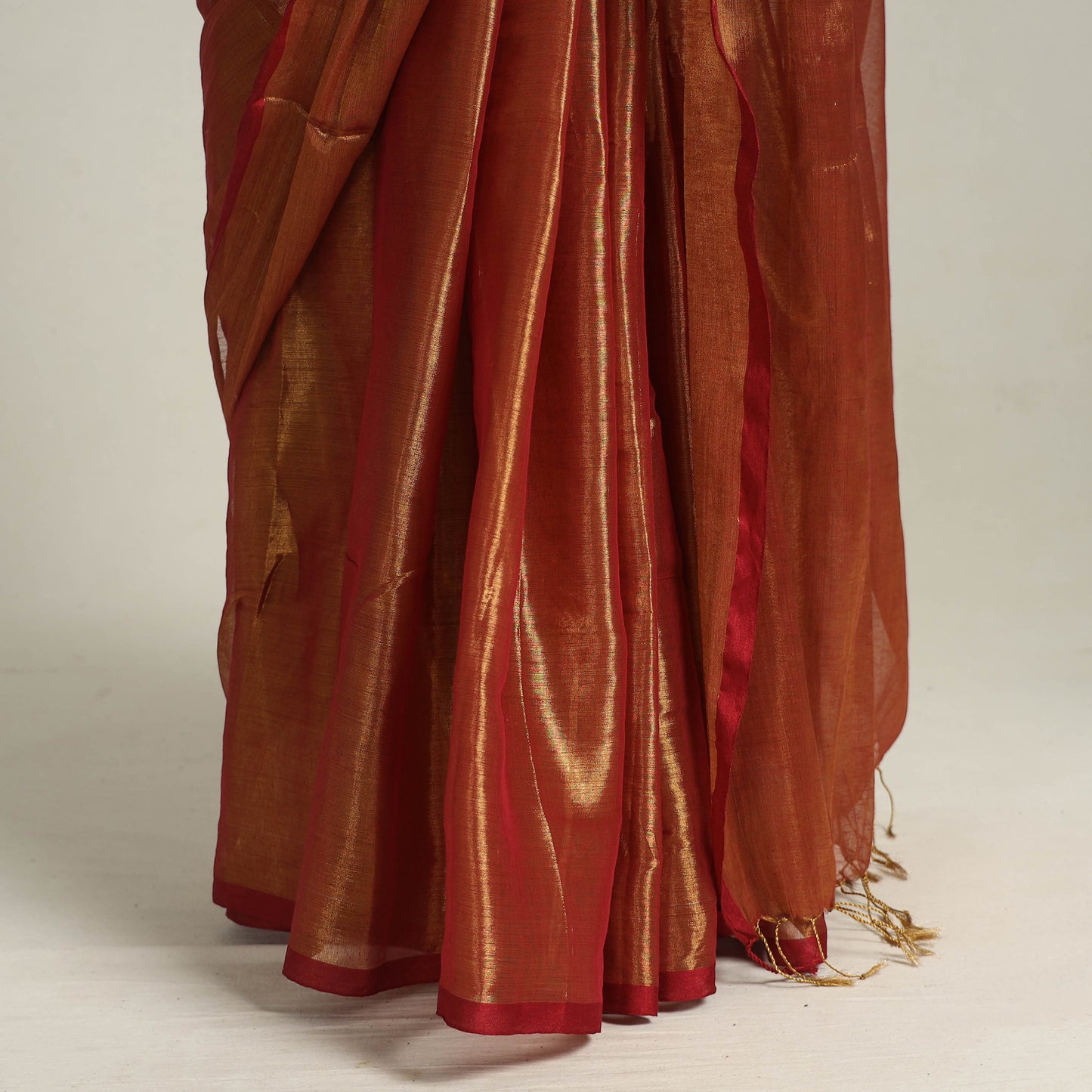 Red - Bengal Fine Tissue Zari Saree 07