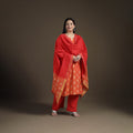 Hand Embroidered Pochampally Ikat Cotton Kurta with Palazzo & Dupatta Suit Set for Women 03