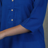 Blue - Mulmalai Cotton Plain Dyed Straight Kurta