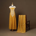 Yellow - 2pc mul chanderi semi stitched tissue zari hand