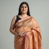 Brown - Traditional Maheshwari Silk Handloom Zari Work Saree 64